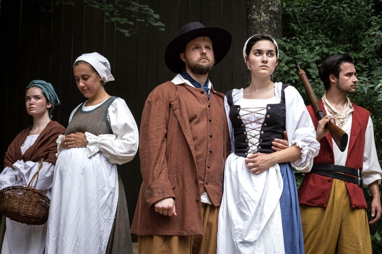 The cast of From This Day Forward, dressed in colonial-era garb.