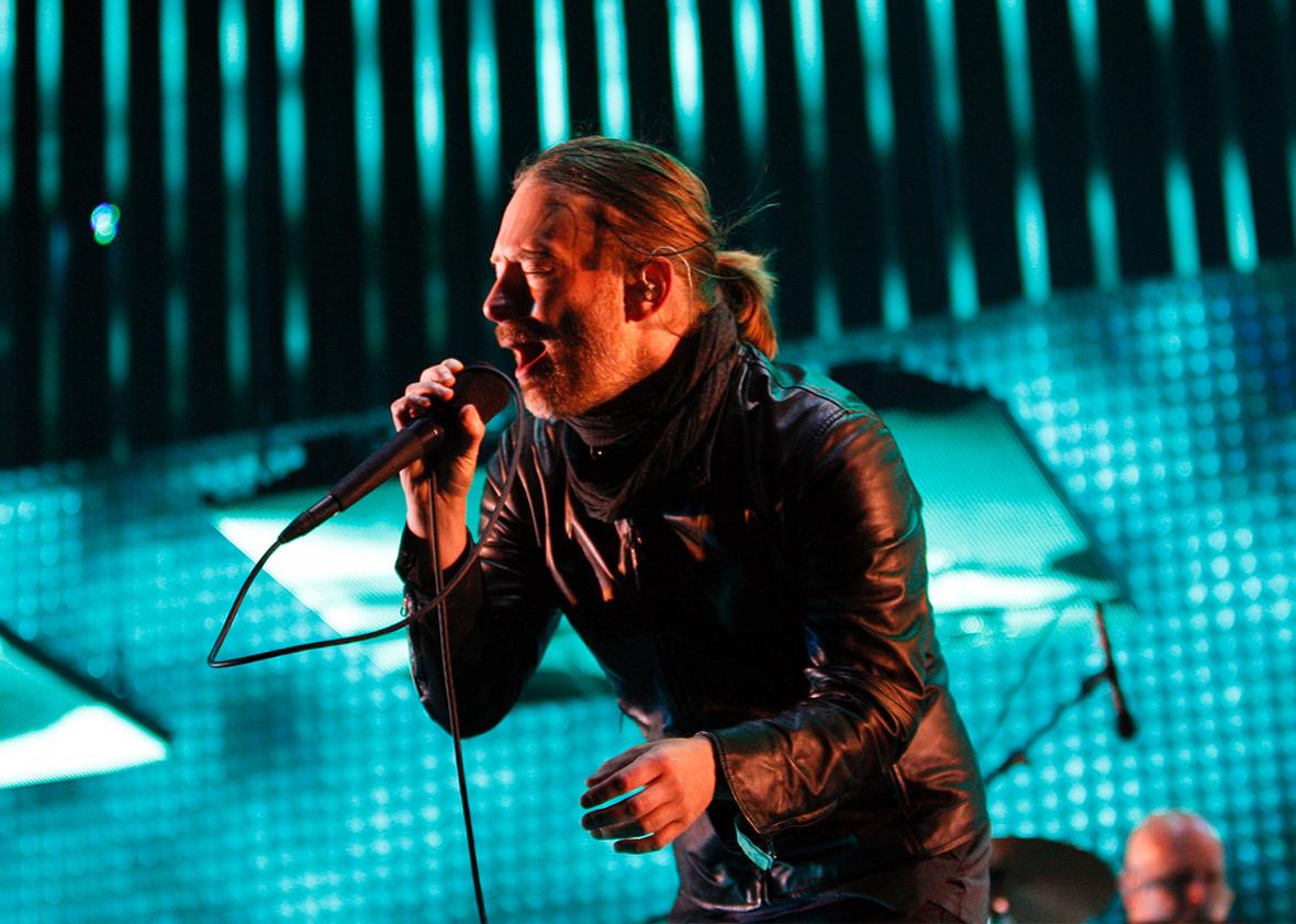 Thom Yorke performs with Radiohead at the Coachella Valley Music and Arts Festival in Indio, California April 14, 2012. 