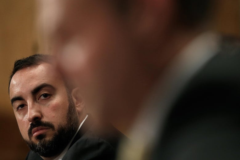 WASHINGTON, DC - MAY 15:  Alex Stamos (L), chief information security officer at Yahoo! Inc testifies before the Senate Homeland Security Committee May 15, 2014 in Washington, DC. The committee heard testimony on the topic of on 'Online Advertising and Hidden Hazards to Consumer Security and Data Privacy.'  (Photo by Win McNamee/Getty Images)