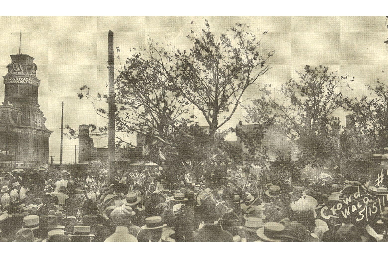 A crowd behind Waco's city hall.