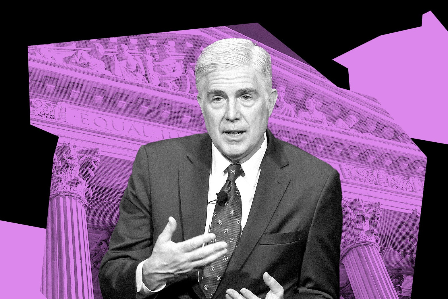 Neil Gorsuch. Photo illustration by Slate. Photos by Mario Tama/Getty Images and bbourdages.