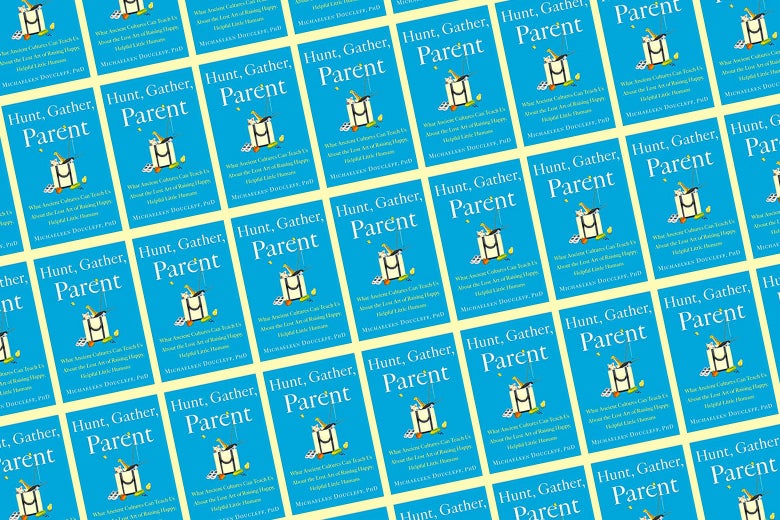 A repeating pattern of the cover of the book Hunter, Gather, Parent.