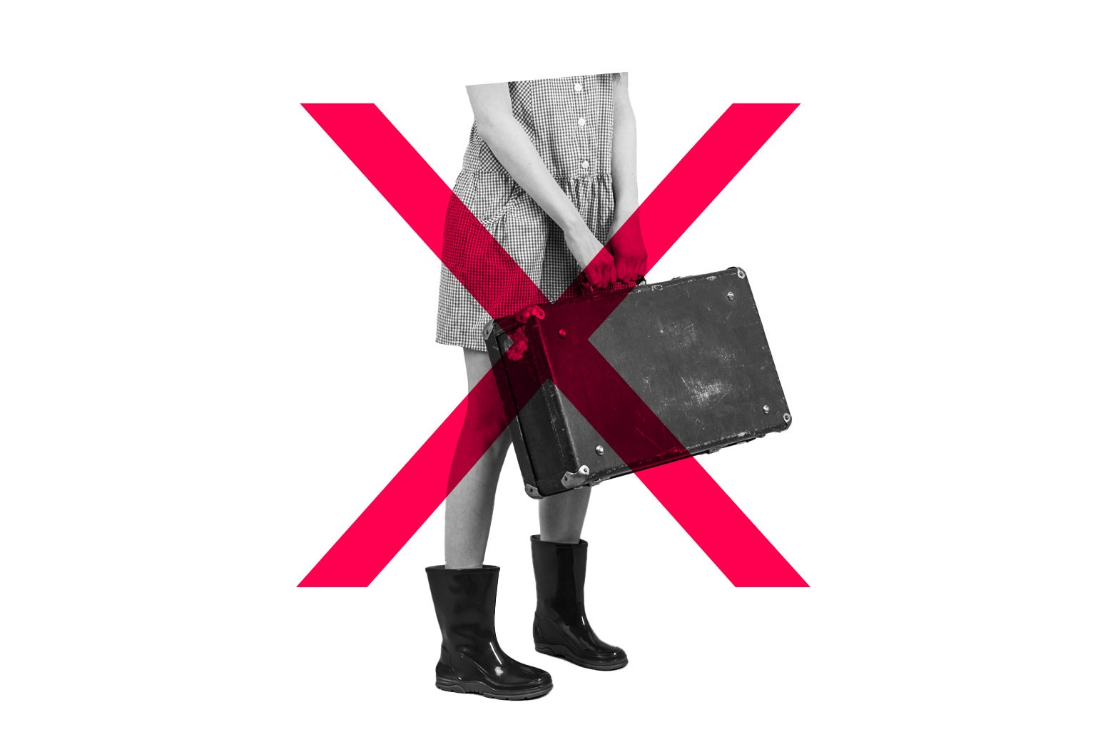 15-year-old girl standing holding a bag with a giant X crossing over her. 