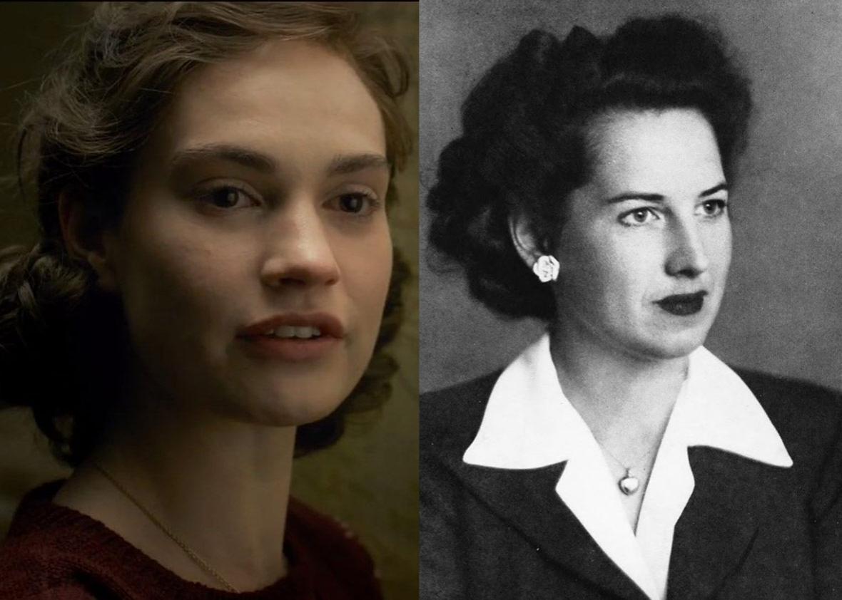 Lily James as Elizabeth Nel née Layton in Darkest Hour and the real Elizabeth Nel.