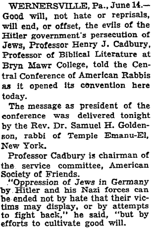 A paragraph excerpt of text from the June 15, 1934 New York Times.