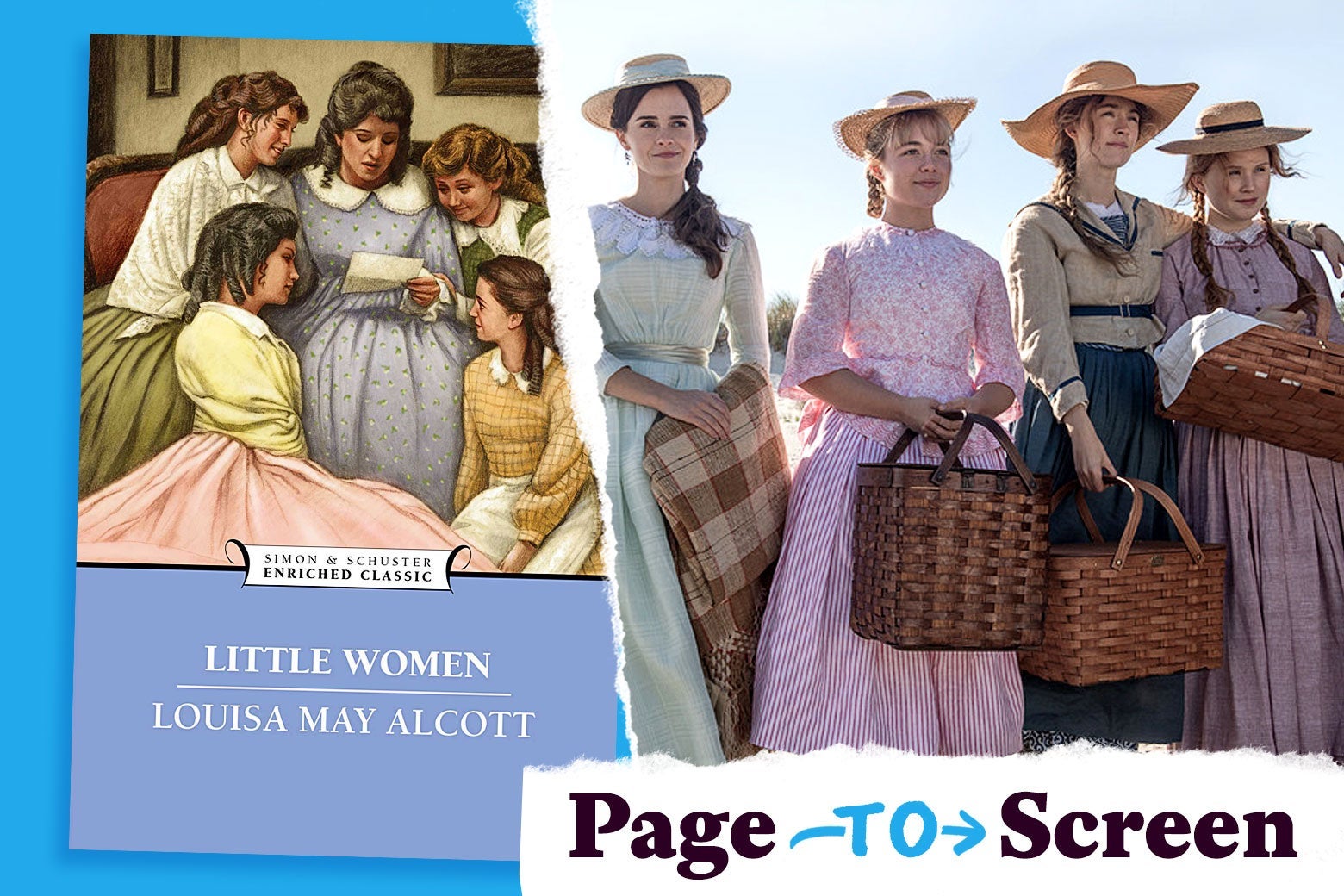 Photo illustration of the Little Women book and a still from the 2019 adaptation.