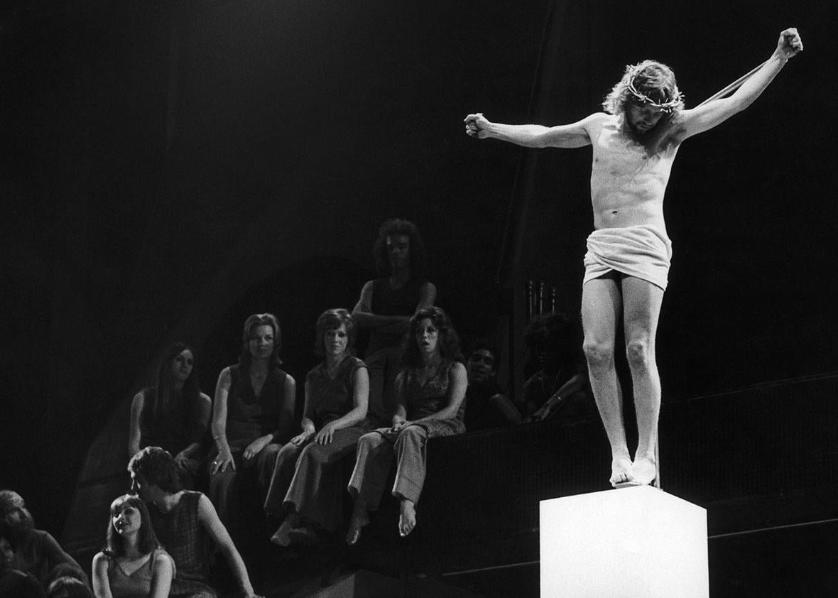 A performance of Jesus Christ Superstar, on stage at the Palace Theatre, London, in 1972.