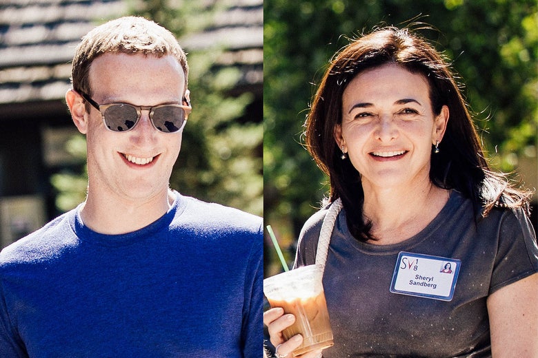 Mark Zuckerberg and Sheryl Sandberg, smiling, because they have reasons to smile this week.