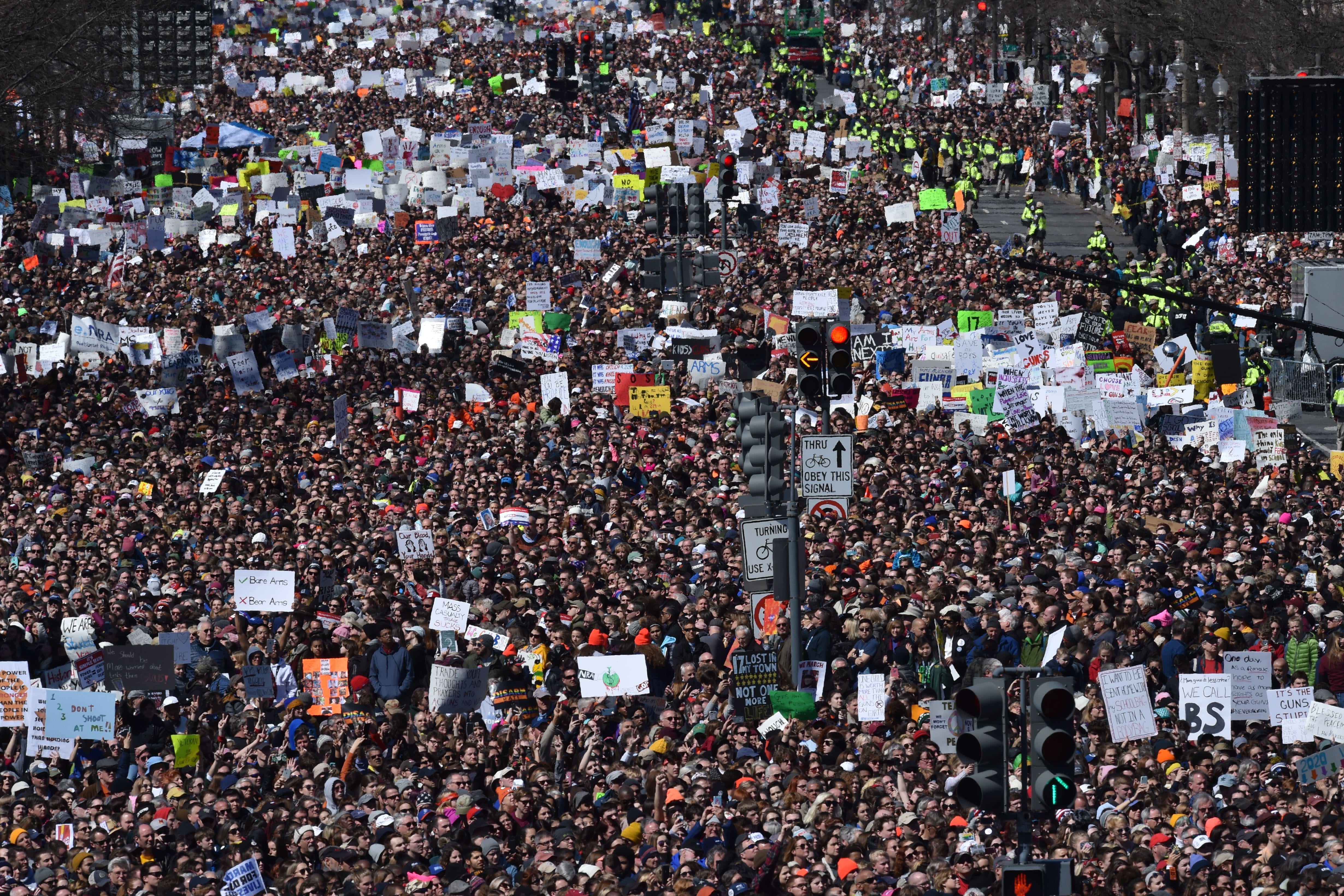 Crowds gather during the March for Our Lives Rally in Washington, DC on March 24, 2018.