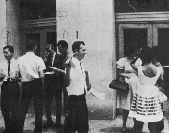 Lee Harvey Oswald and others handing out "Fair Play for Cuba" leaflets in New Orleans, August 16, 1963