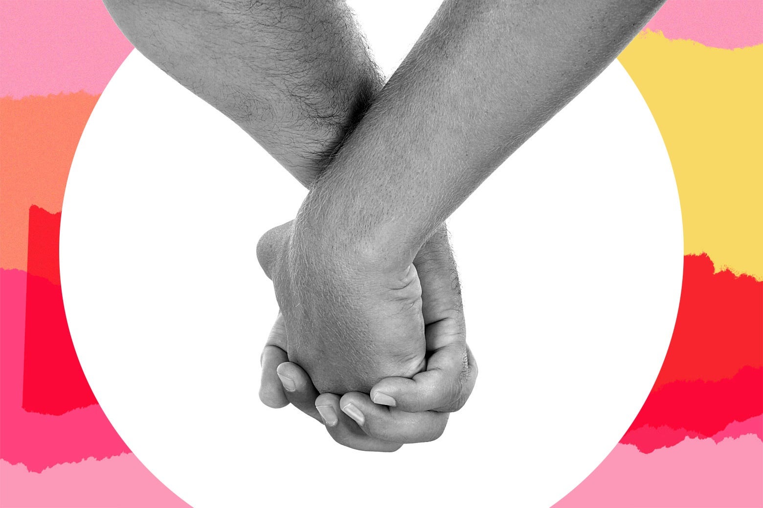 Two young men holding hands.