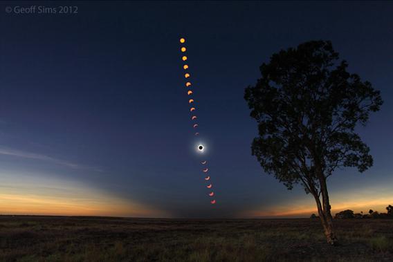 Sequence of photos showing the solar eclipse over Australia in 2012