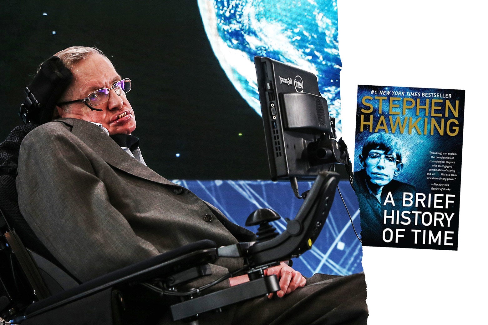 Stephen Hawking and his book A Brief History of Time.