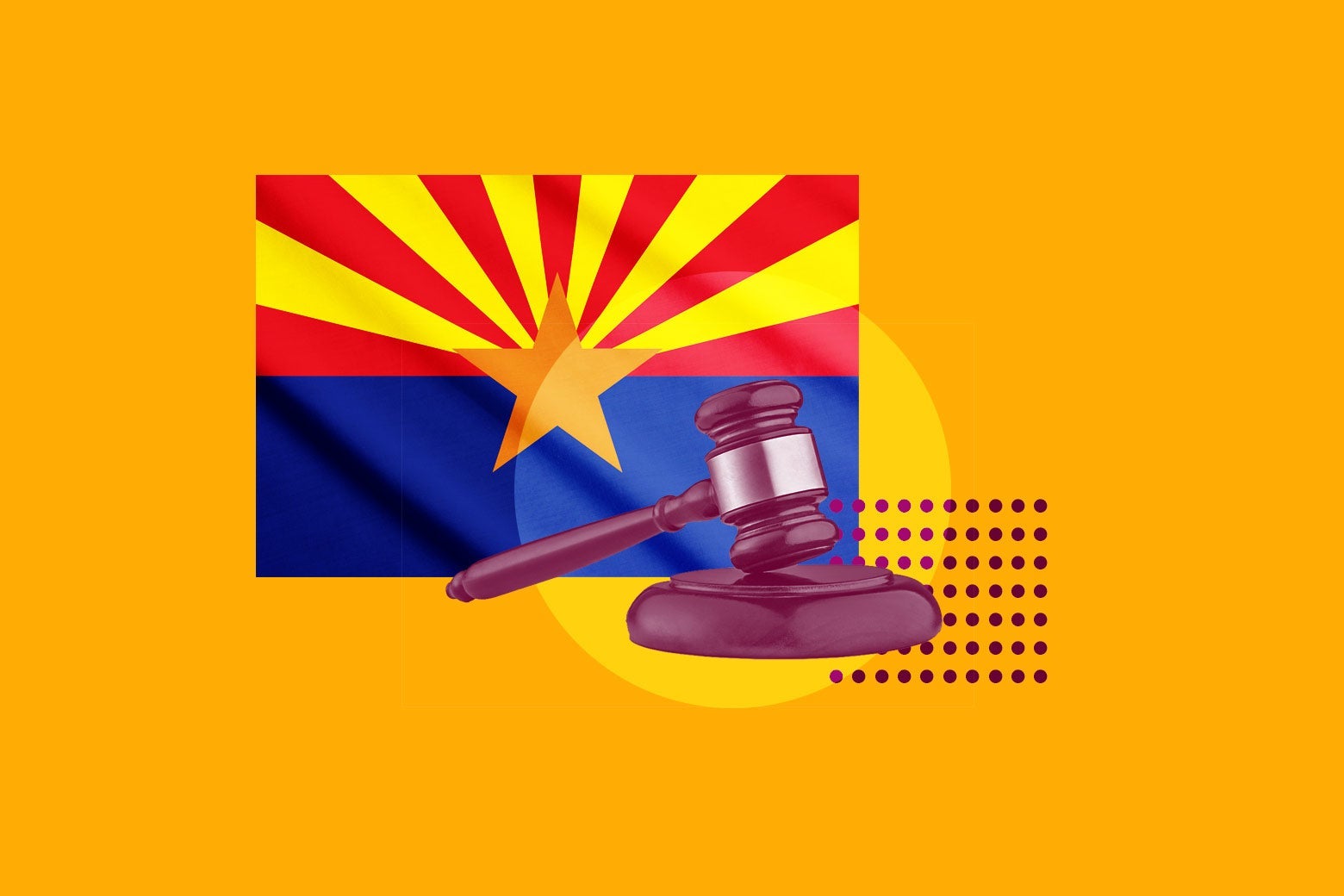 Collage of the Arizona state flag and a gavel.