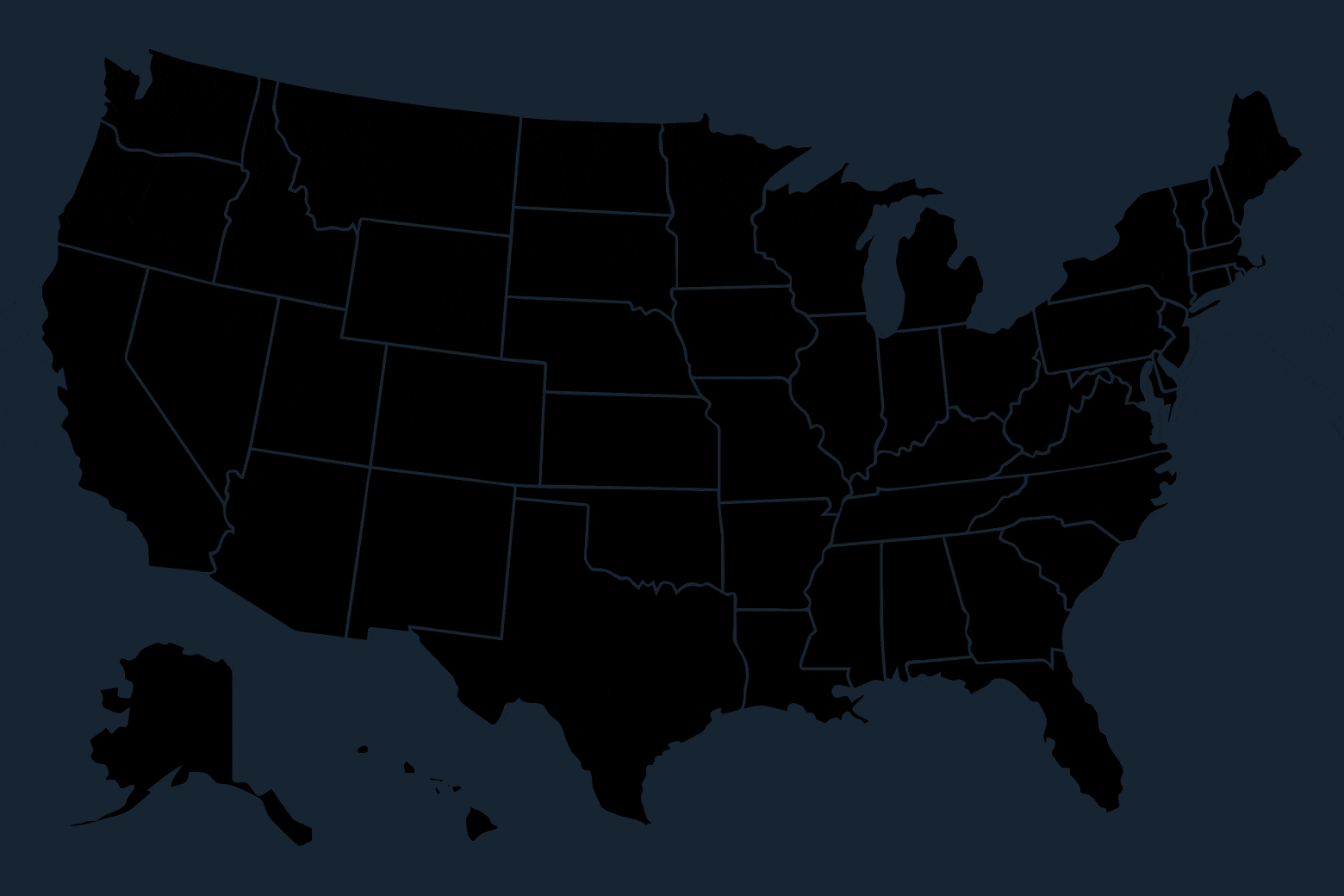 Animation of a map of the U.S. with lights flickering on in Georgia and then in all the other states
