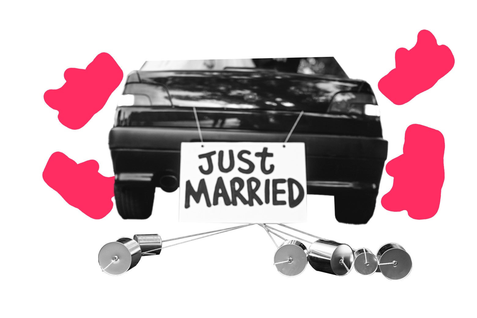Car driving away with a just married sign on it.