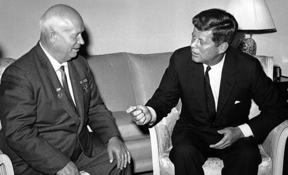 Soviet Premier Nikita Khrushchev, left, and U.S. President John F. Kennedy.