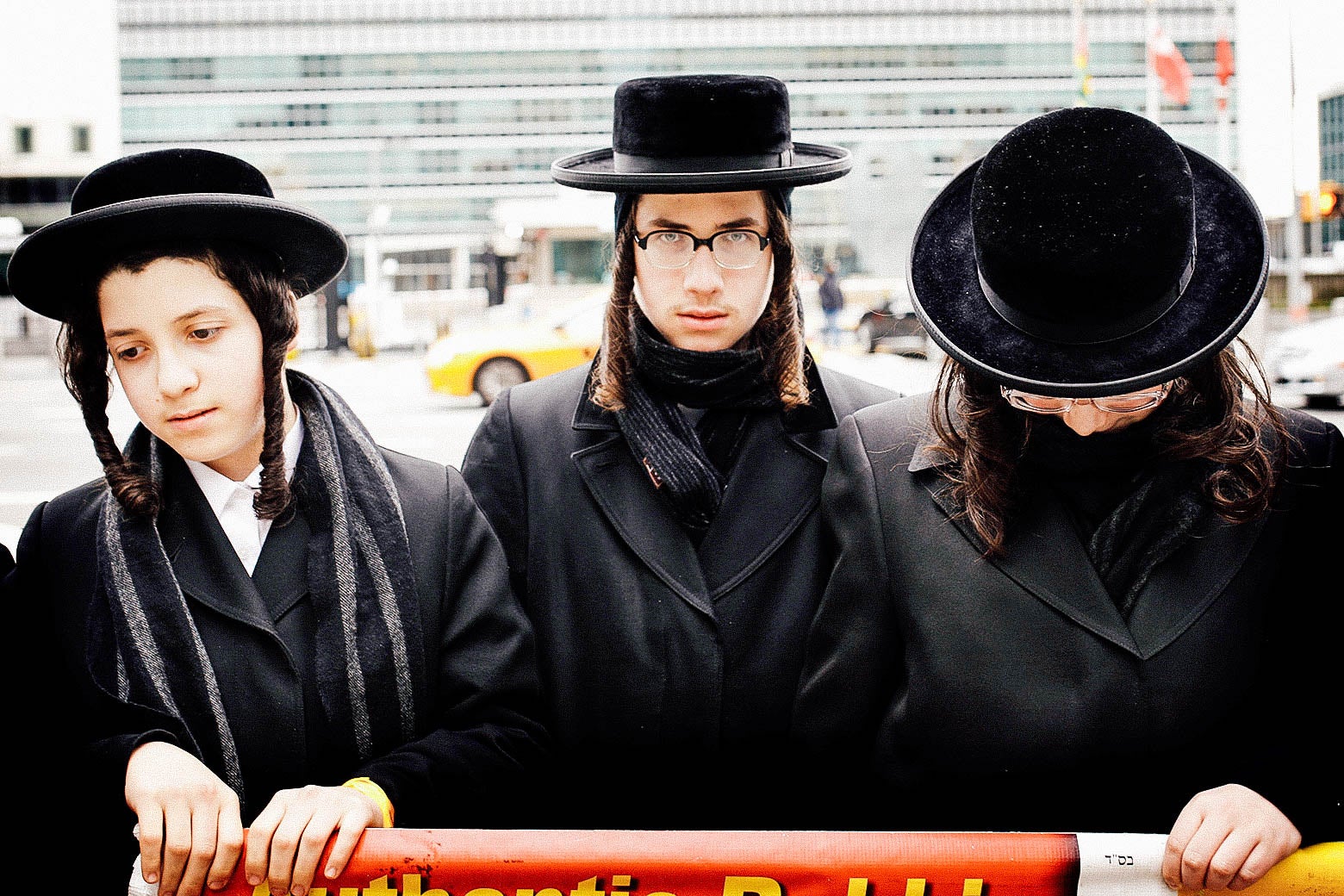 Orthodox Jews in front of the United Nations headquarters in New York City.
