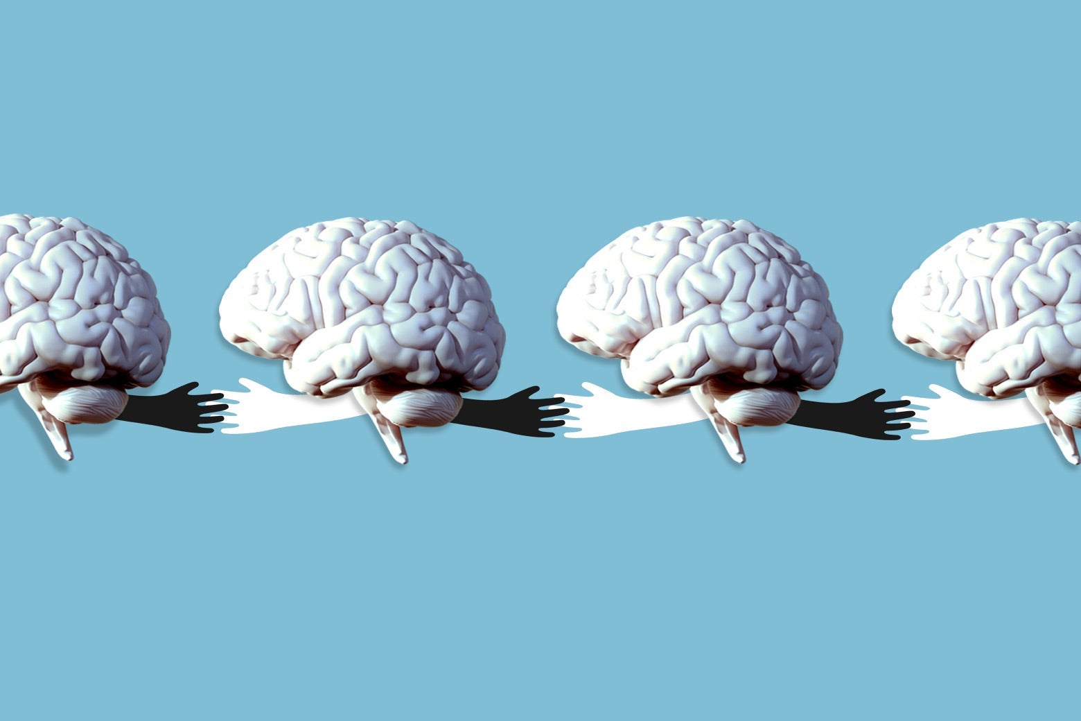 A row of brains holding hands