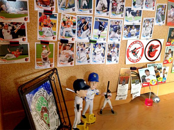 The desk of a baseball loving 8-year-old.