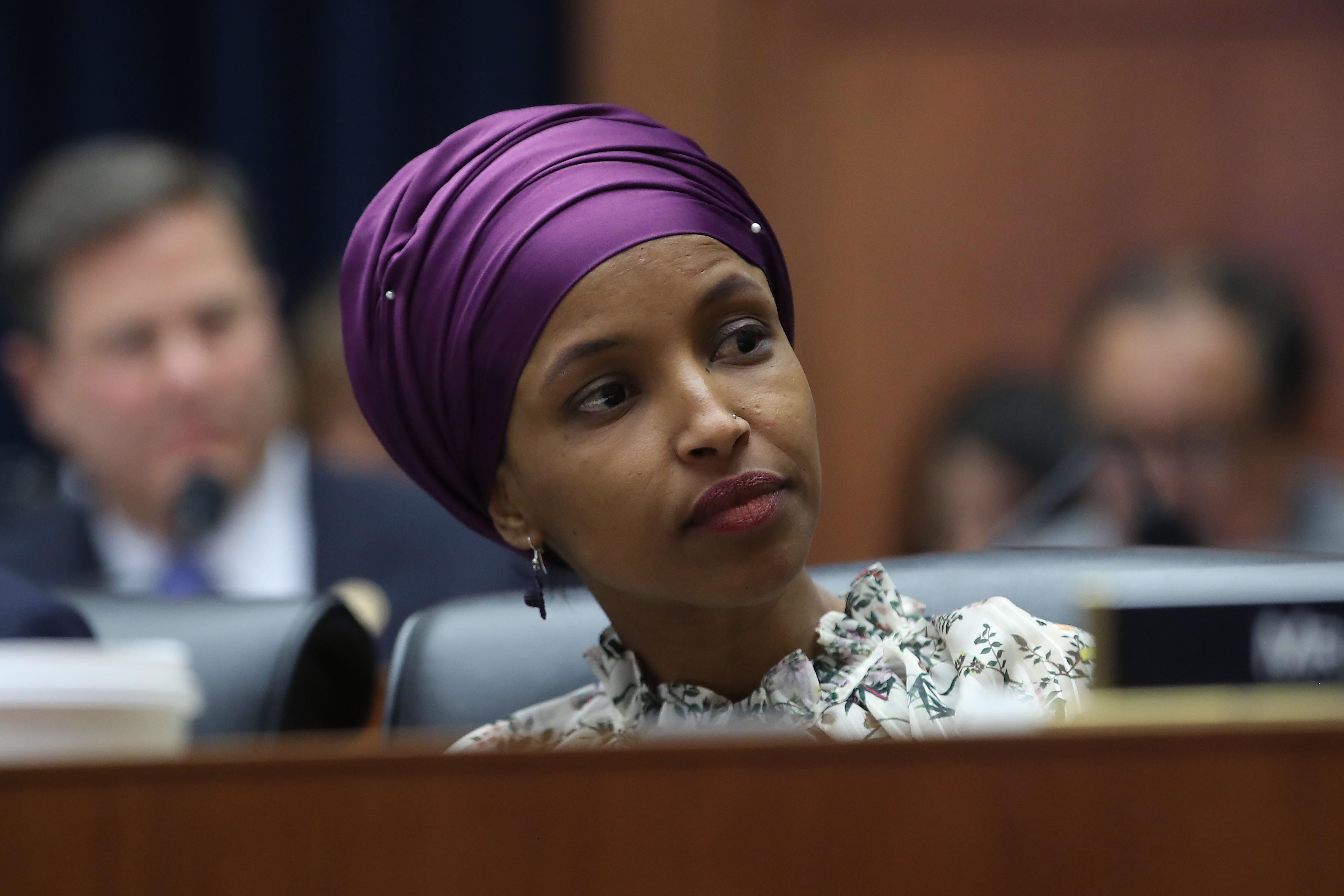 Rep. Ilhan Omar (D-MN) participates in a House Education and Labor Committee Markup on the H.R. 582 Raise The Wage Act, in the Rayburn House Office Building on March 6, 2019 in Washington, D.C.