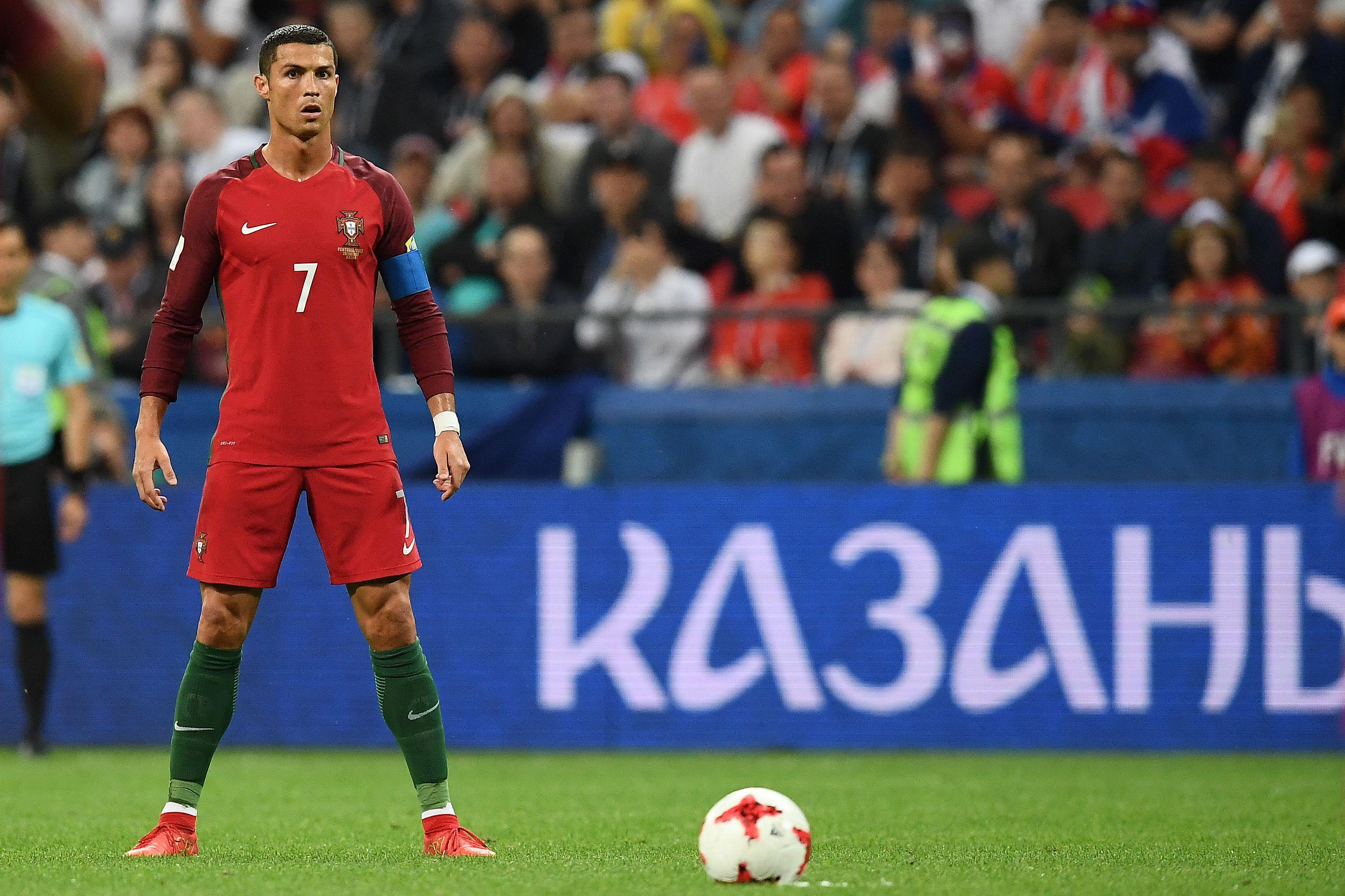 Portugal's forward Cristiano Ronaldo prepares for a free kick.
