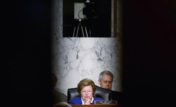 Senate Appropriations Committee Chairwoman Barbara Mikulski (D-MD) questions witnesses during a committee hearing about the potential impacts of "the sequester" on Capitol Hill February 14, 2013 in Washington, DC. 
