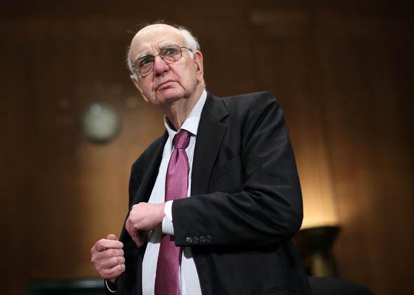Former Federal Reserve Board Chairman Paul Volcker arrives at a hearing before the Financial Institutions and Consumer Protection Subcommittee of Senate Banking, Housing and Urban Affairs Committee, May 2012 in Washington, DC. 