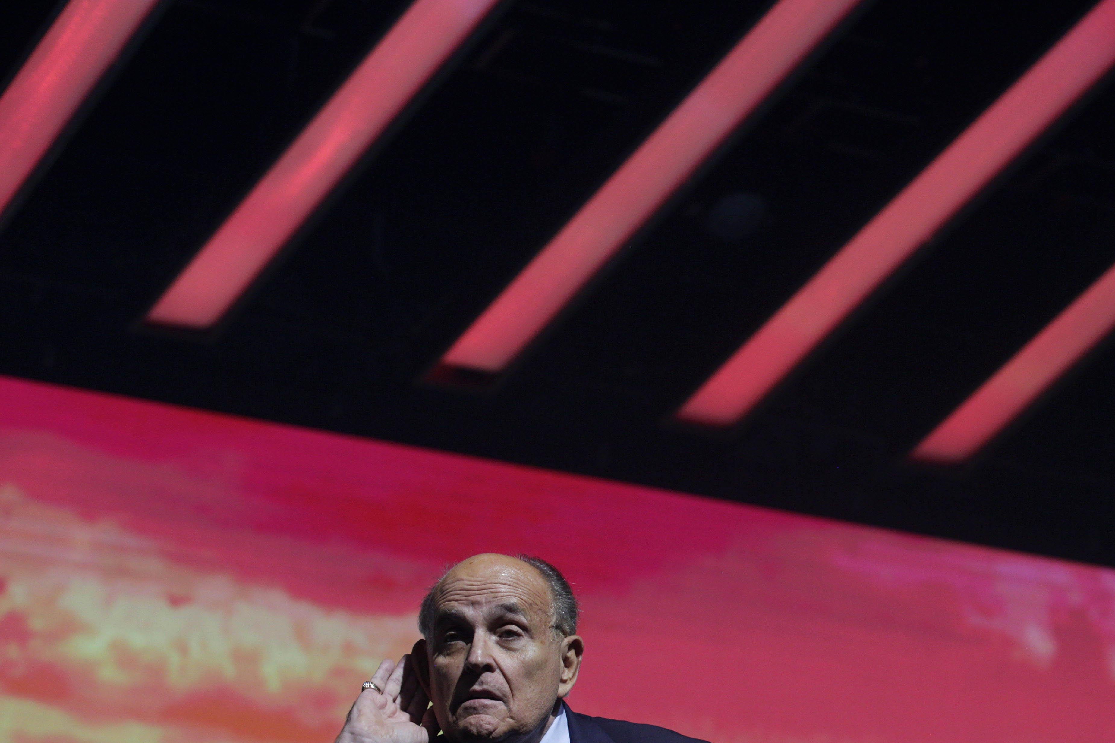 Rudy Giuliani addresses the crowd at the Turning Point USA Student Action Summit on December 19, 2019 in Palm Beach, Florida.