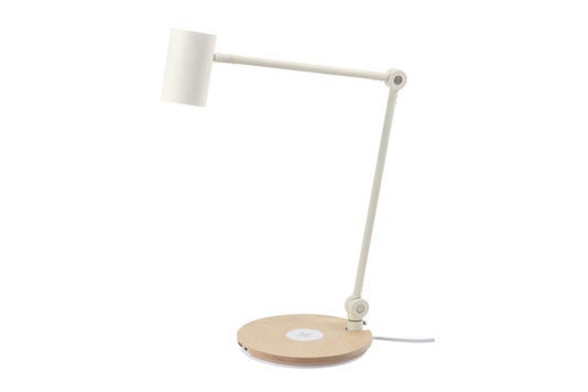 White IKEA Riggad lamp.