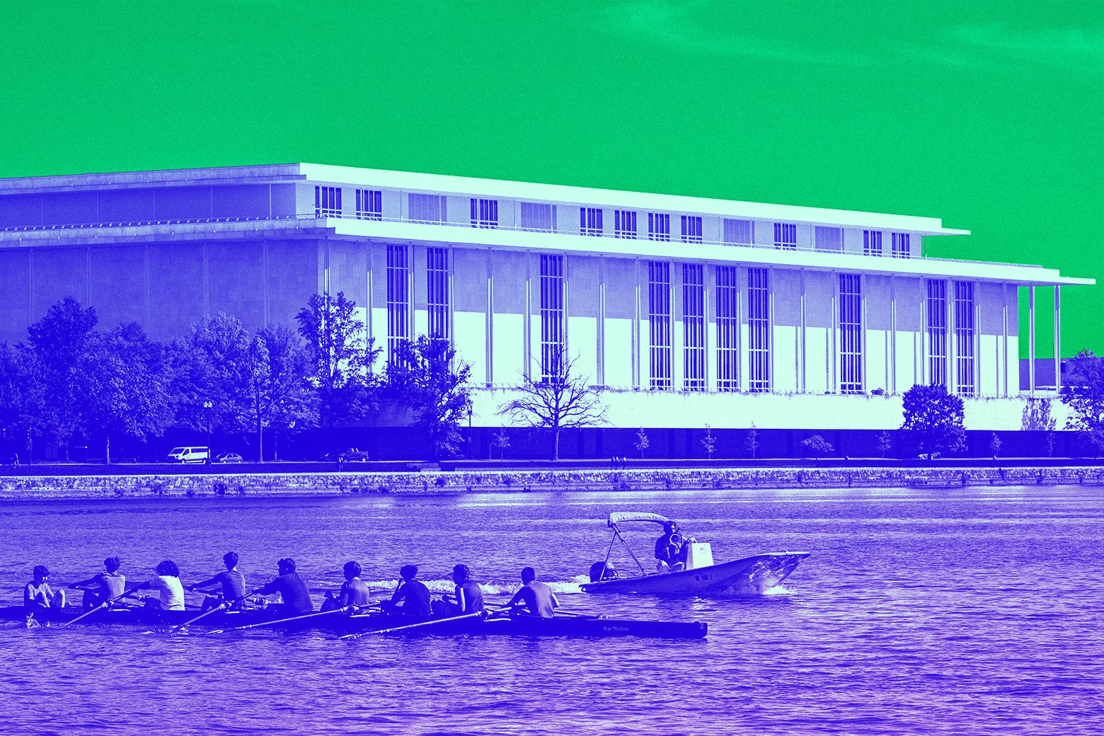 An idyllic scene in front of the Kennedy Center.