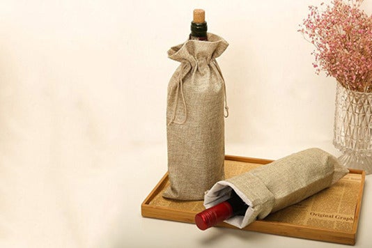 HRX Package Burlap Wine Bags With Drawstring.
