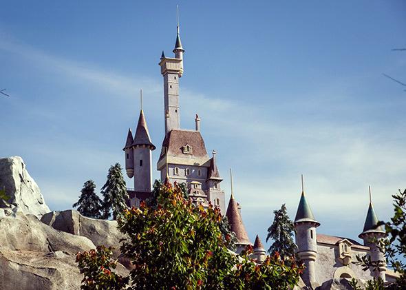 A view from Enchanted Tales With Belle of the Beast’s castle above Be Our Guest in the new Fantasyland