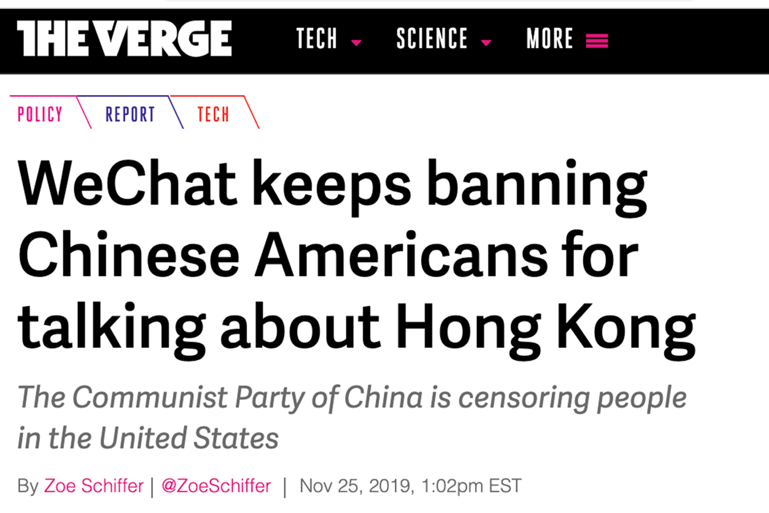 The Verge: WeChat keeps banning Chinese Americans for talking about Hong Kong
