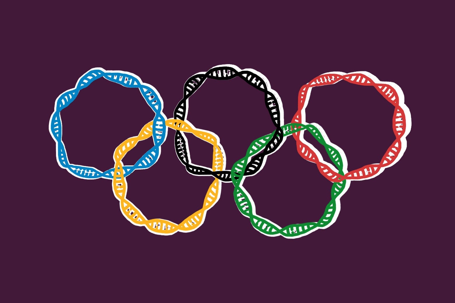 The Olympic rings made out of double helixes.