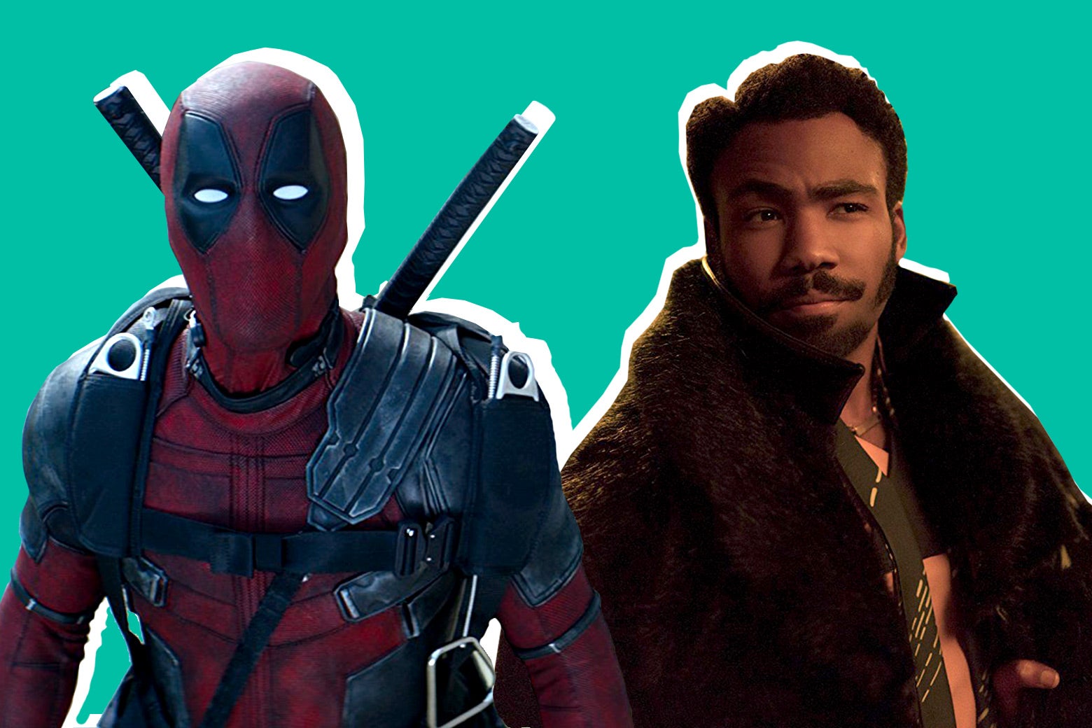 Ryan Reynolds in Deadpool 2 and Donald Glover in Solo: A Star Wars Story.