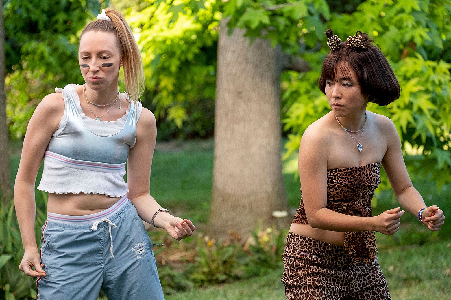 Anna Konkle and Maya Erskine as their younger selves in Pen15, dancing dressed as Spice Girls.