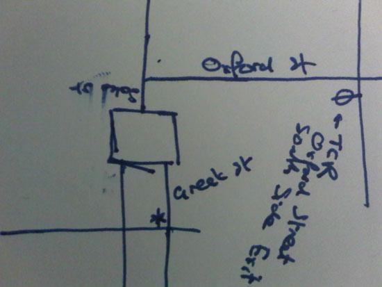 A minimal, hand-drawn map of a few London streets.