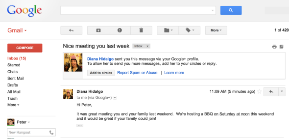 Google Plus users can now send emails to your Gmail even if they don't know your address. 
