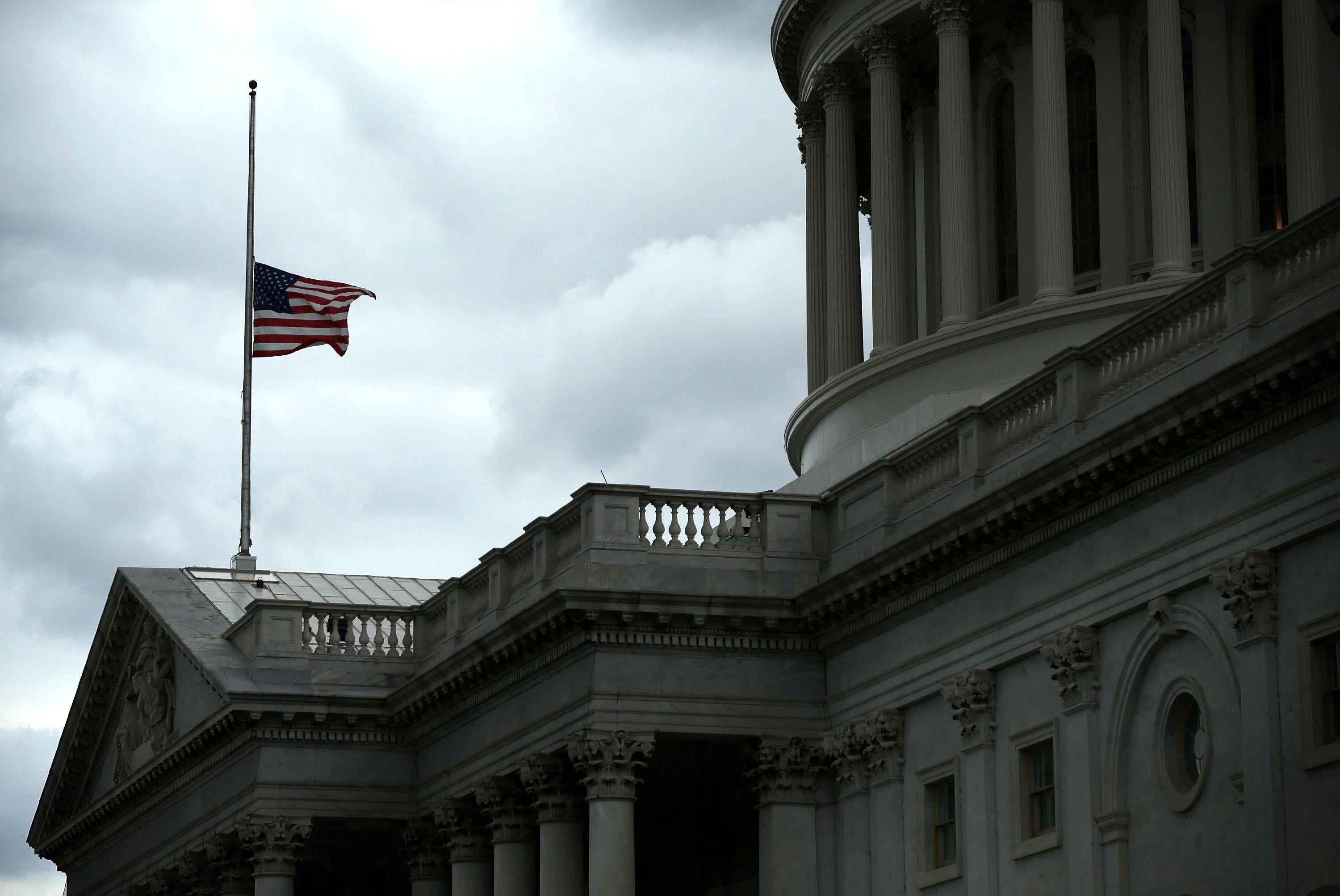 A flag at the U.S. Capitol flies at half-staff for the late Sen. Frank Lautenberg, D-N.J., June 6, 2013, in Washington, D.C.