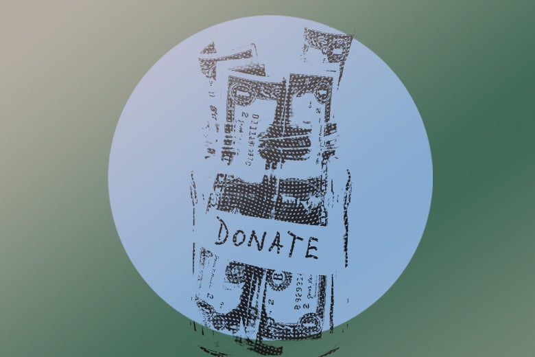 A jar filled with money to donate.