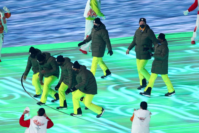 Members of Team Jamaica walk in a group.