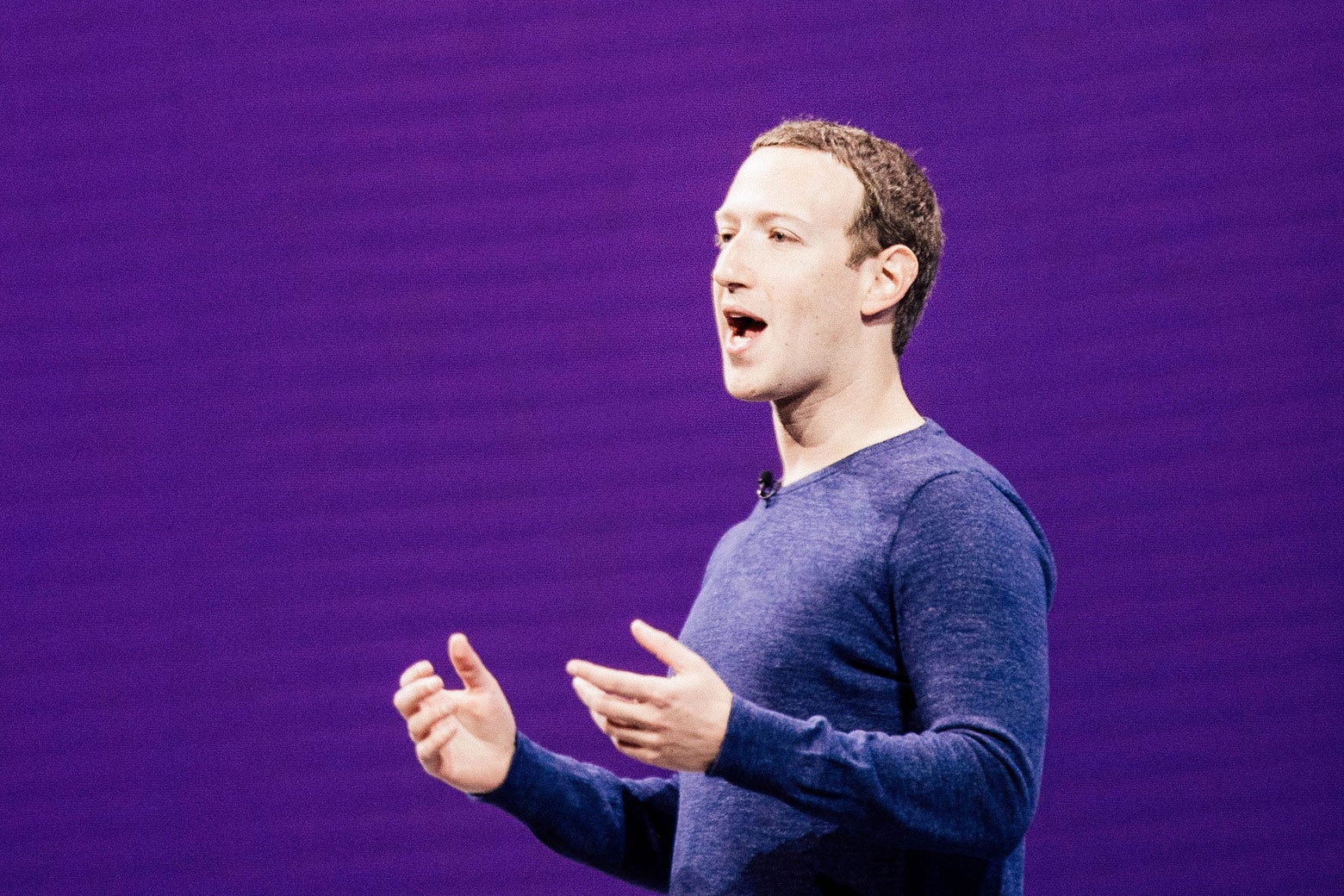 A photo illustration of Facebook CEO Mark Zuckerberg speaking during the annual F8 summit in California on May 1.