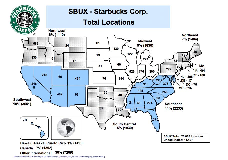 Starbucks map of America Which states have the most locations?