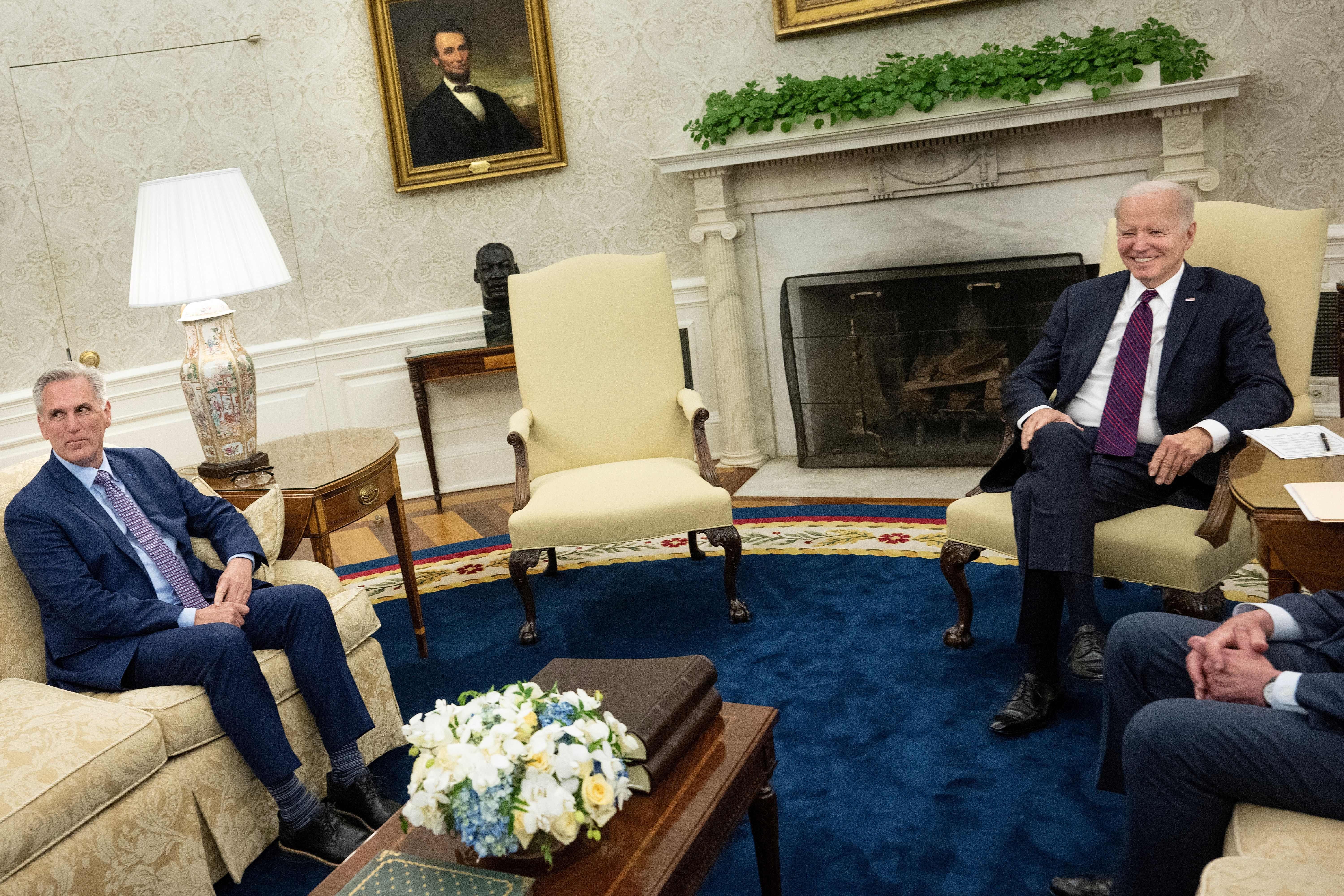 Biden and McCarthy sit down in the Oval Office.