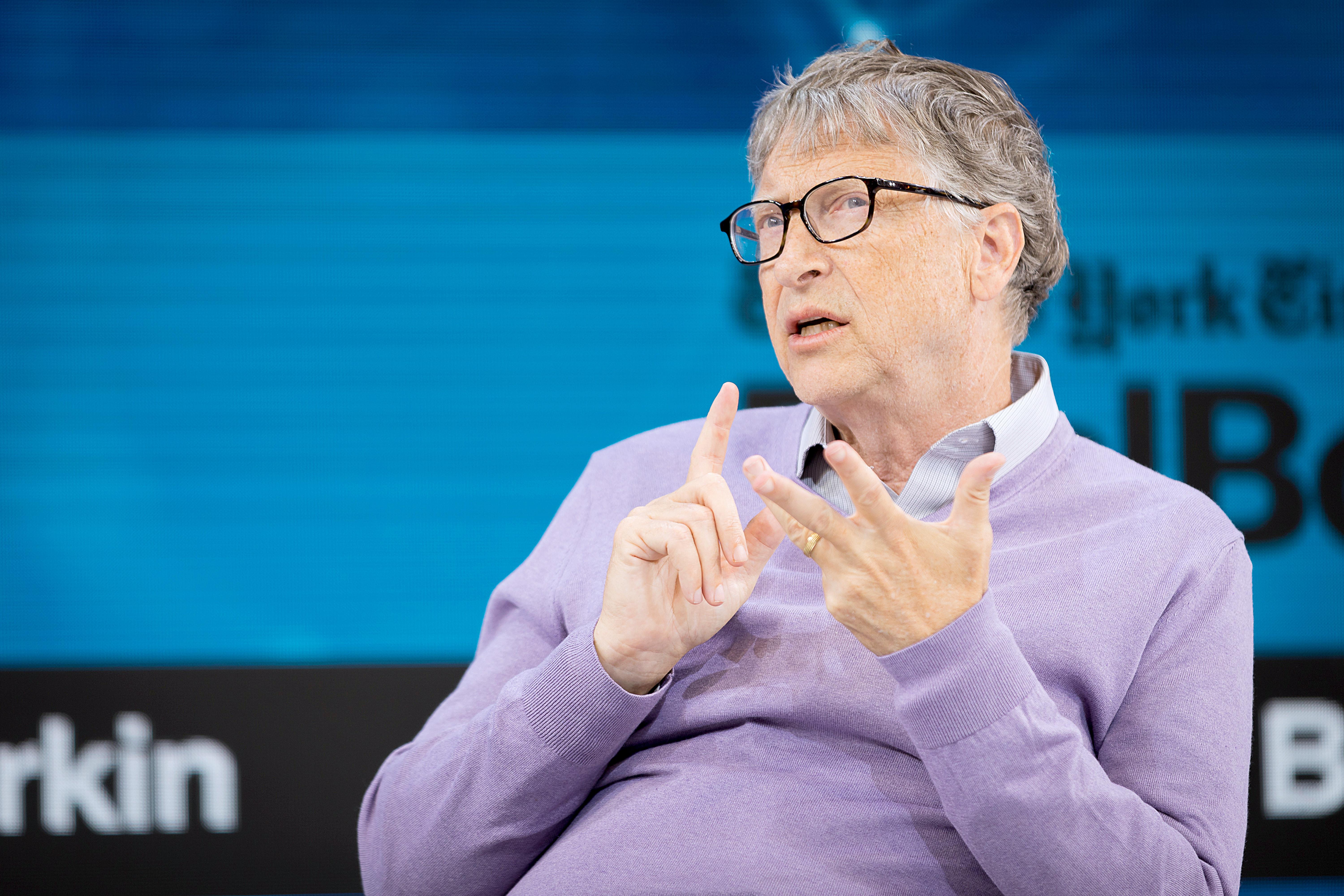 NEW YORK, NEW YORK - NOVEMBER 06: Bill Gates, Co-Chair, Bill & Melinda Gates Foundation speaks onstage at 2019 New York Times Dealbook on November 06, 2019 in New York City. (Photo by Michael Cohen/Getty Images for The New York Times)