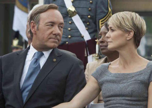 Kevin Spacey as Frank Underwood and Robin Wright as Claire Underwood in House of Cards.