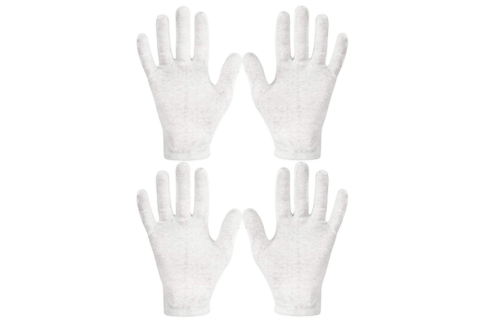 Two sets of white cotton gloves.