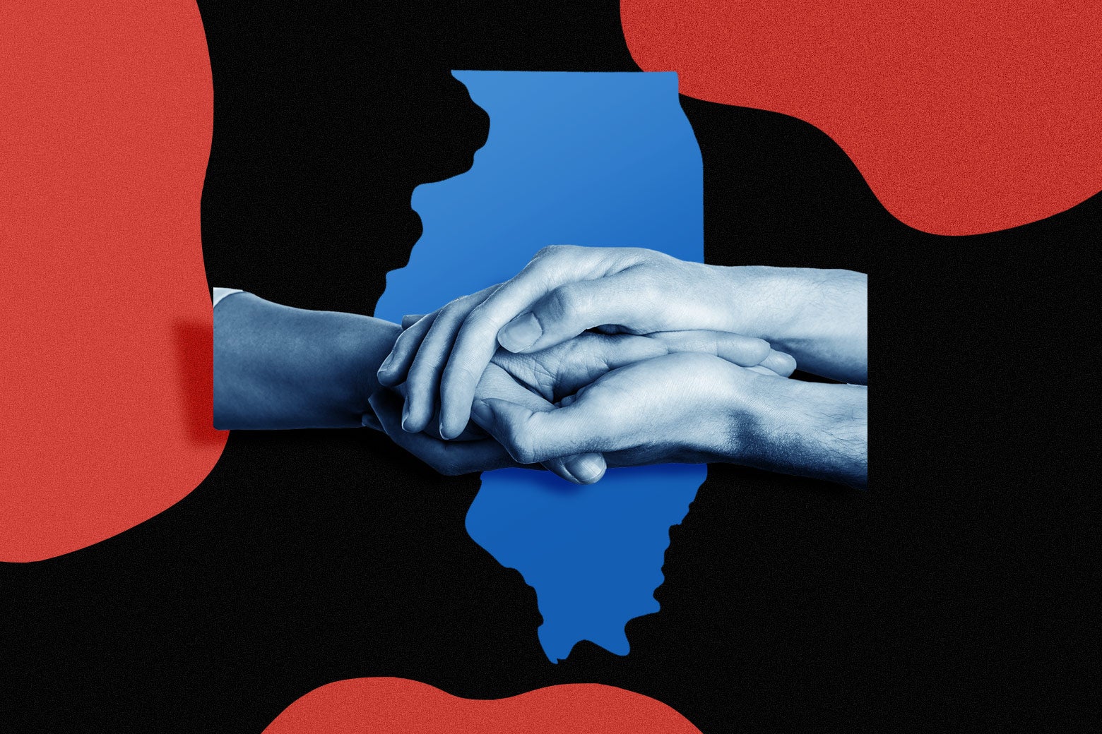 Holding hands in front of a map of Illinois
