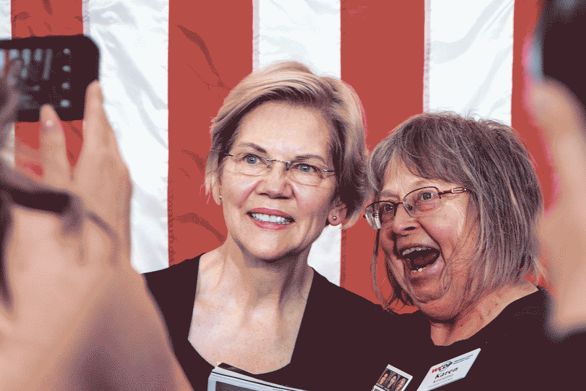 An animated GIF flashing through photos of supporters with Elizabeth Warren.